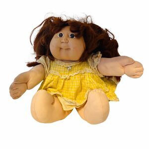 4439 Cabage Patch doll 1982 red hair yellow dress damaged